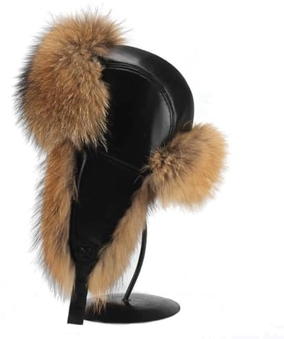 MERRYLAND Bonnet d'aviateur en fourrure véritable - Unisexe - En fourrure véritable - Fabriqué à la main, marron naturel, 56