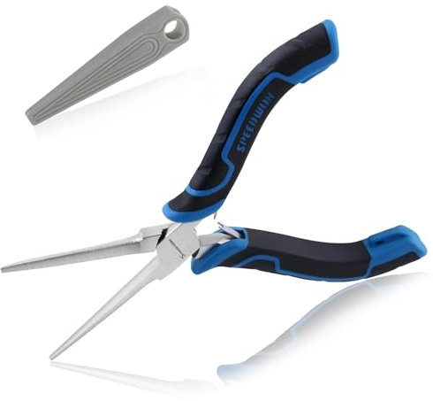 SPEEDWOX Mini alicates de punta de aguja, mandíbula lisa con cubierta protectora, alicates de punta de aguja para hacer joyas, mini alicates finos de precisión para hacer joyas, doblar alambre, agarre