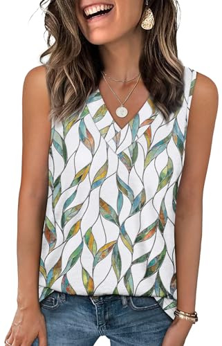 WIHOLL Vests for Women Summer Tops Ladies V Neck Sleeveless Tank Top Basic Casual Loose Fit