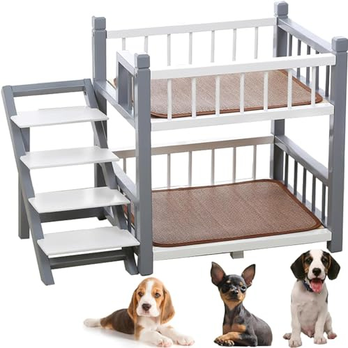 LEYWHEF Letto a castello per cani, piccolo, medio e grande, rimovibile, doppio strato, con scale (grigio, XL)