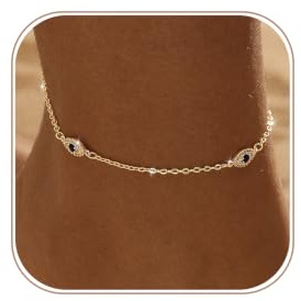 VIROMY Gold Fußkettchen für Frauen 14K Gold Vergoldet Evil Eye CZ Knöchel Armbänder für Frauen Sommer Strand Wasserdicht Einstellbar Fuß Kette Schmuck