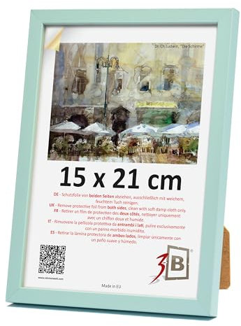 3-B Cadre photo LUND - Bleu clair - 15 x 21 cm (A5) - Cadre en bois - Cadre photo - Cadre portrait avec verre acrylique