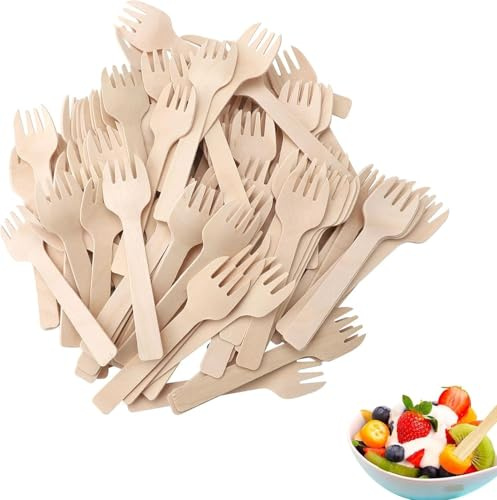 300 Pezzi Forchette di Legno Bambù Mini Forchette 4 Pollici Usa e Getta Piccole Forchettes per Antipasti Sfusi Posate di Bambù Mini Utensili Forchetta da Torta per Carnevale Compleanno