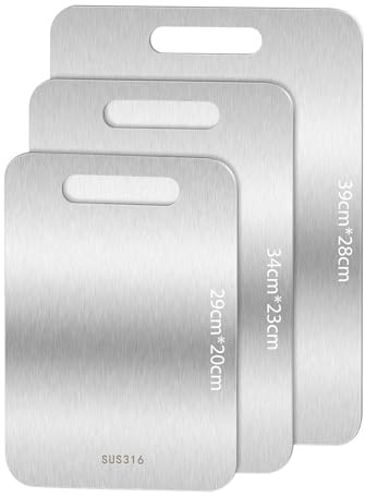 3PCS Schneidebrett Titan,BPA-freies Doppelseitiges Lebensmittel Titanium Cutting Board,S316 Schneidebrett Edelstahl,für Fleisch, Brot, Gemüse & Obst (S+M+L)