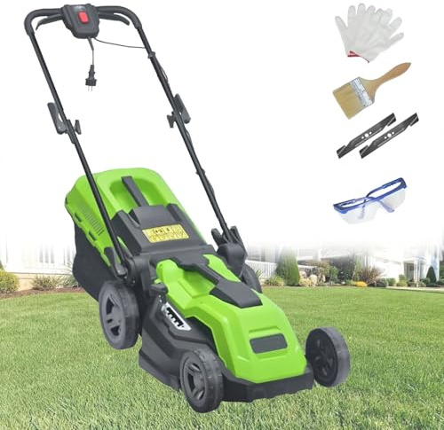 Elektrisk GräSklippare, Sladddriven HandgräSklippare Med 3-Stegs HöJdjustering, Uppsamlingskorg, FäLlbart Handtag, Elektrisk VertikalskäRare FöR TräDgåRd Och GräSmatta 2500W/38CM-Cord0M