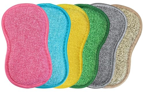 Esponjas reutilizables de 6 piezas, esponjas de limpieza de microfibra absorbentes espumosas, trapos gruesos multiusos para lavar platos, ollas y sartenes, decoraciones