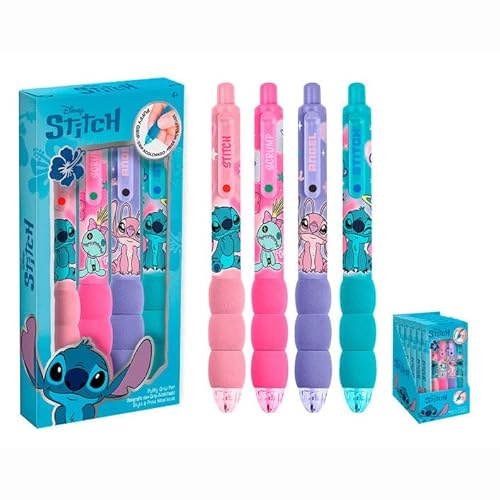 Kids Licensing - Set med 4 Stitch-pennor, set med skolpennor, skolmaterial, present till flickor