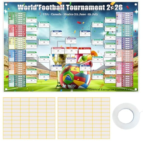 Poster Calendrier Coupe du Monde 2026, (100 x 150 cm) Calendrier 2026 Affiche de La Coupe du Monde, Poster Coupe monde 2026 Football Match Decoration (100 * 150CM)