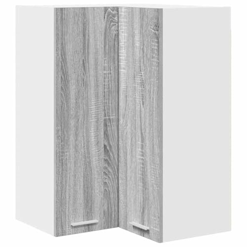 HETFTJN Armadio sospeso grigio sonoma e bianco, armadio angolare da cucina in legno, moderno armadio da cucina con spazio portaoggetti, armadio da parete per stoviglie e utensili, 57 x 57 x 80 cm