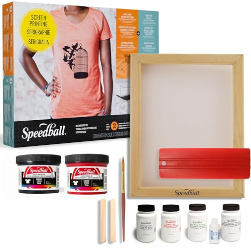 Speedball Intermediate Screen Printing Kit - Make Your Own Custom T-Shirt Prints - 2 Fabric Inks, Silk Screen Frame, Drawing Fluid, Squeegee, Instructions - Made in USA