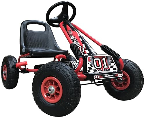 Kiddo Racer Design Red Kids Childrens Pedal Go-Kart Ride-On Car, Adjustable Seat, Rubber Tyres - Suitable For 4 to 8 Years - New