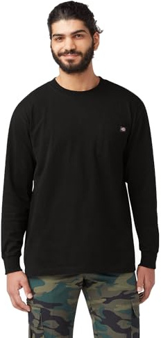 Dickies Mens Big & Tall Long-Sleeve Heavyweight Crew-Neck T-Shirt, Black, X-Large/Tall