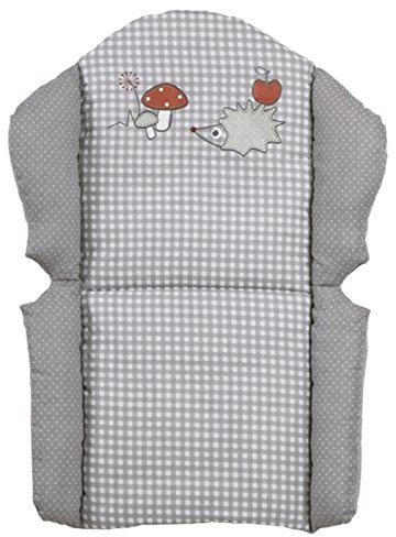 roba Coussin de Chaise Haute Combinée Adam & Eule - Facile à Nettoyer et Lavable - Réducteur de Siège Confortable - dès 6 Mois - Imprimé Hérisson - Carreaux Vichy Gris
