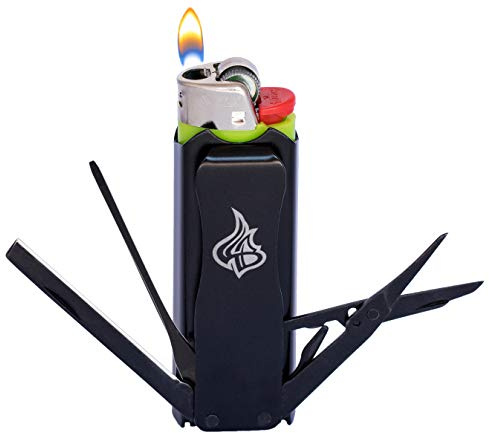 LighterBro Stealth Black - Stainless Steel Sleeve to Transform Your Pocket Lighter - Lighter Case with Poker, Super Sharp Knife & Scissors, Bottle Opener, Screwdrivers, & Keychain Holder