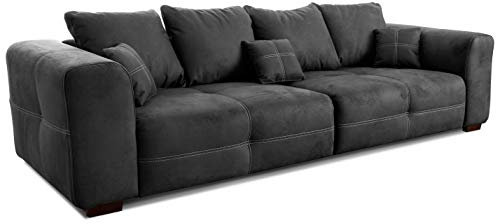 Cavadore Big Sofa Mavericco / XXL Couch im modernen Design / Inklusive Rückenkissen und Zierkissen / 287 x 69 x 108 cm (BxHxT) / Mikrofaser Schwarz