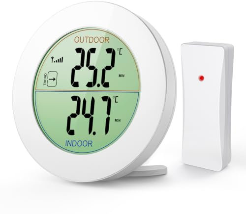 ORIA Indoor Outdoor Thermometer, Wireless Temperature Monitor, Digital LCD Thermometer with Remote Sensor, Outdoor Arrow Trends (°C/°F), Min/Max Value, Tabletop and Wall-mounted Design for Home