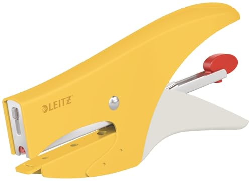 Leitz Pince Agrafeuse, Capacité 15 Feuilles, Chargement par l'Arrière, Pack d'Agrafes P2 (N°10) Inclus, Jaune, 56450019