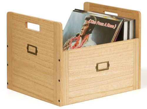KIRIGEN Aufbewahrungsbox für Vinyl-Schallplatten Holzboxen Schallplattenboxen für bis zu 80 Schallplatten und LPs natürliche Farbe