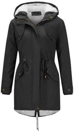YYNUDA Wintermantel Damen Warm Gefüttert Winter Parka Mittellang Winterjacke Winterparka mit Fellkapuze Dicke Coat Große Größen #337 Schwarz XXL