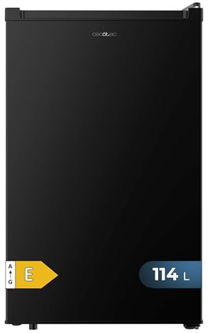 Cecotec Réfrigérateur Compact Bolero CoolMarket TT 114 L Black.Réfrigérateur Capacité de 114L, design compact, classe E, fonction décongélation, 3 étagères, lumière LED et porte réversible.