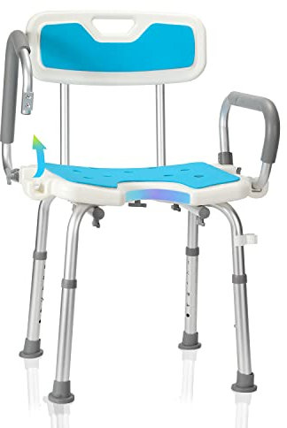 Cecaylie Duschhocker für Senioren, Duschsitz mit Rückenlehne und Armlehne, Höhenverstellbar, Duschstuhl Badhocker mit Anti-Rutsch, Aluminium Duschhilfe Badsitz