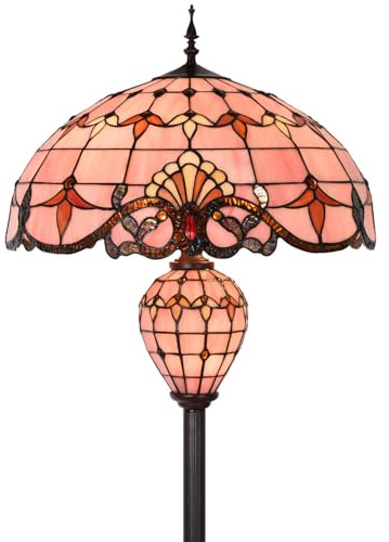 Bieye L10897 Baroque Tiffany Style Stained Glass Double Lit Floor Lamp for Home Decor (Pink, 20-inch Wide)