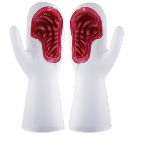 WENYOG Guante de Goma 2 Pares de Guantes de Limpieza de Silicona for Cocina, Guantes Reutilizables for Fregar Platos, Utensilios for el hogar y el baño(Red)