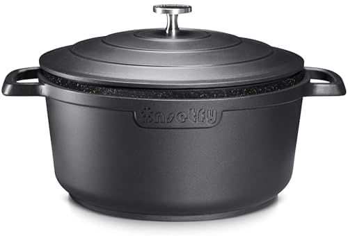 INSETFY Large Dutch Oven Pot with Lid-7.5QT Cast Aluminum Oven Pot with Two Handles Lightweight for Bread Baking Braising and Roasting(Black)