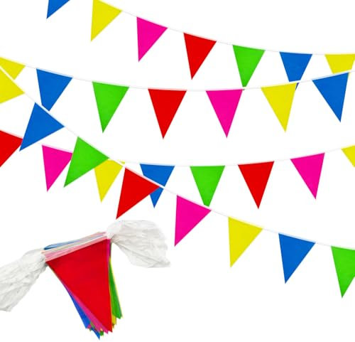 Banderines triangulares reutilizables e impermeables de 40 m para decoración de fiestas, ideales para bodas, cumpleaños, festivales, interiores y exteriores
