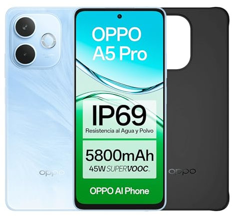 OPPO A5 Pro 4G - Smartphone Libre con IA, 8GB RAM + 256GB, Pantalla 6.67 90Hz, Cámara 50MP, Batería 5800, Carga Rápida 45W, Versión Española, Funda incluida – Azul