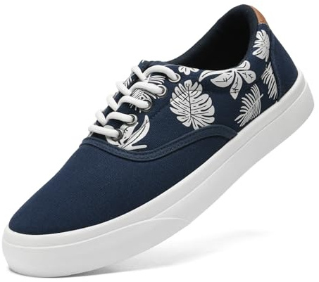 Mens Canvas Shoes Low Top Sneaker Casual Trainers Lace Up Thick Sole Breathable Fashion Plimsolls Pumps Tennis Shoes for Men(Blue Flower Print 296)
