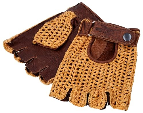 Guanti da Ciclismo Guanti in pelle con Dettagli in Cotone Giallo Marrone Pelle