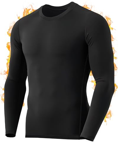 RIKUAOU Men's Thermal Compression Shirts, Long Sleeve Fleece Lined Base Layer, Cold Weather Gear Athletic Undershirt Top Black
