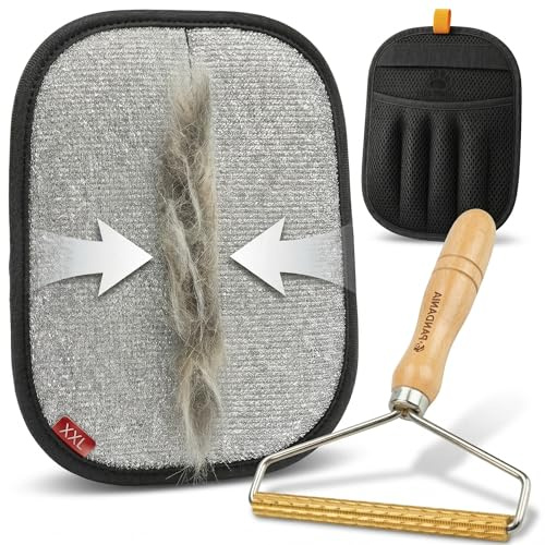 Gant Anti Poils Animaux PANDANIA + Brosse Rasoir Anti-Bouloche – Ramasse Poils Chat et Chien – Surface & Poils Incrustés – Idéal Canapé, Tapis, Arbre à Chat, Voiture, siège – Pack 2-en-1