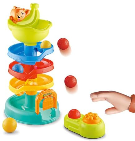 Fuuxtci Jeu de Lancer de Balles pour Tout-Petits - Jouet Éducatif Empilage et Lâcher de Billes,Jeu d'Empilement et Reconnaissance des Couleurs pour Bébés dès 18 Mois