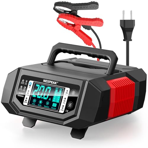 NEXPEAK 1-20A Autobatterie Ladegerät, Erhaltungsladegerät, Batterie Ladegerät Auto 12V 24V LiFePO4 Blei-Säure, intelligentes Batterieladegerät mit einstellbarem Strom für Auto, LKW, Rasenmäher, Boot
