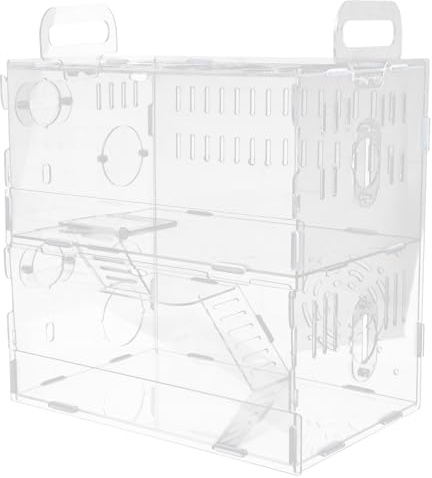 MUELODSIC Jaula Diseño Transpirable Asa Aleatoria de Acrílico Transparente para Hámster Fácil de Transportar y Pequeña Villa para Hámsters y Erizos