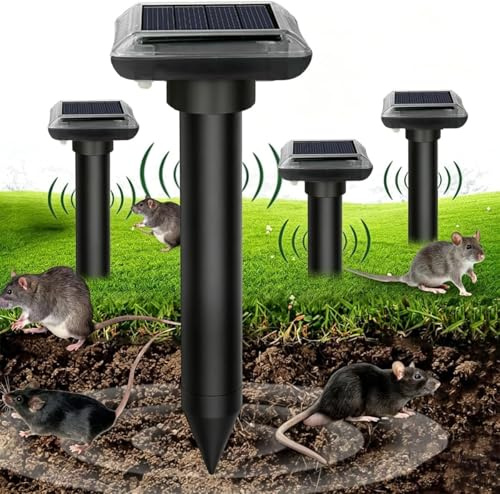YOUKK Repelente ultrasónico para Topos, Repelente Solar para Topos 4 Piezas, Impermeable IP66, Cobertura hasta 5000 Sq.FT para Jardín, Granja y Ranchos（Negro）