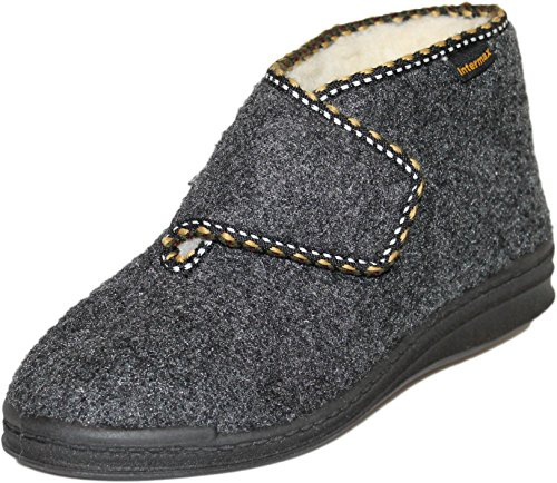 Chausson botte Intermax pour femme avec fermeture Velcro - Doublure en laine vierge - Feutre - Anthracite - Noir - anthracite, 39 EU