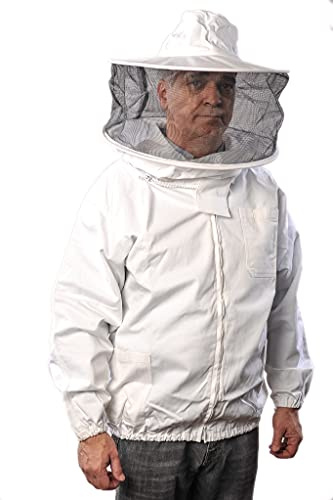 FOREST BEEKEEPING SUPPLY –Premium Breathable Cotton Jacket with Round Veil, Professional Beekeeper Jacket YKK Brass Zippers - Medium