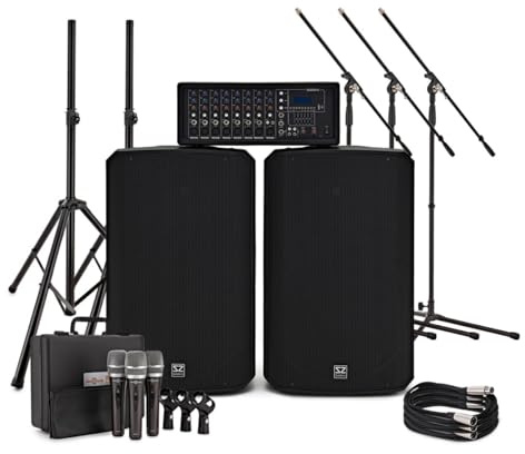 SubZero SZPA-815 300W 15 PA System with Microphones and Stands