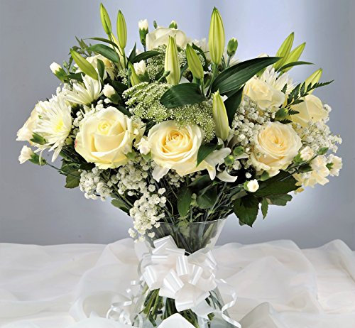 Homeland Florists Fresh Flowers Delivery Next Day Prime, Deluxe White Christmas Bouquet with Handwritten Card