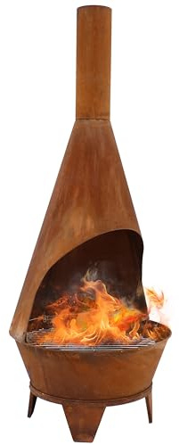 Sunnydaze Large Chiminea Outdoor Fireplace - Outdoor Wood-Burning Fireplace - Chimney Fire Pit with Grill Grate - Rustic - 75 H
