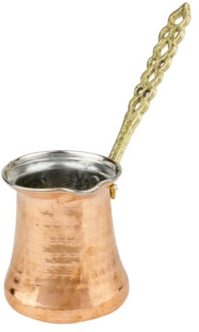 Nosy Nomad Cafetière Turque: Pot à Café Cezve pour Faire du Café Turc | Pot à Café Arabe Ibrik avec Poignée | Pot Martelé Fabriqué à la Main Style Ottoman & Cuillère Vintage | 4 Tasses