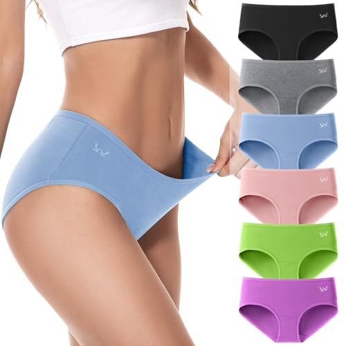 Culotte Femme Coton sous-vêtements Femme Stretch Taille Moyenne Panties Slip Respirant Multipack Paquet de 6, Couleurs claires XXL