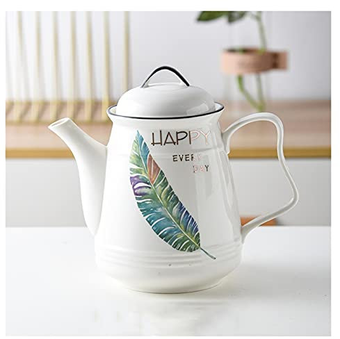 Jus Carafe d'eau Bouilloire froide en céramique avec poignée de grande capacité Théière à filtre Pichet résistant à la température haute température avec couvercle (60,6 oz) Thé Cruche ( Color : F )