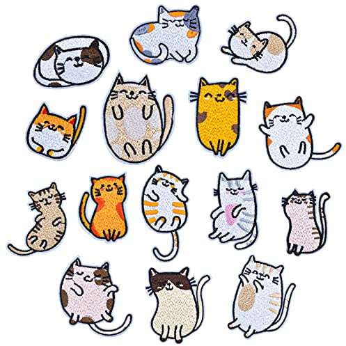 Jinlaili 15 Piezas Gato Parches Termoadhesivos, Parches Apliques de Coser, Pegatinas Planchado Decorativo, Lindos Bordado Apliques, Parches para Ropa Camiseta Mochila Zapatos Bolsos Vaqueros Prendas