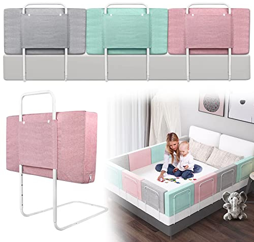UISEBRT Barrera protectora para cama infantil, 60 cm, 5 agujeros, altura regulable, protección anticaídas, para cama familiar y cama infantil (60 cm, rosa cerezo)