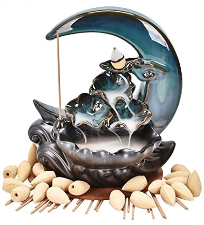 Moon Backflow Incense Burner Incense Cone Sticks Holder Home Decor Porcelain plated for home and office durable 215x200x140mm Sold By Set