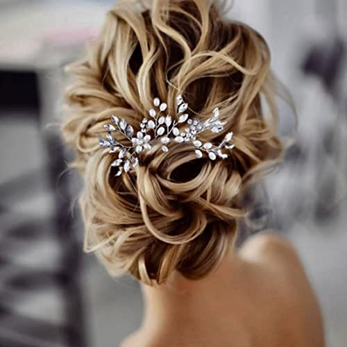 SINLOV Braut Kristall Blume Braut Haarkamm Perle Strass Haarteile Hochzeit Haarschmuck für Frauen (Silber)